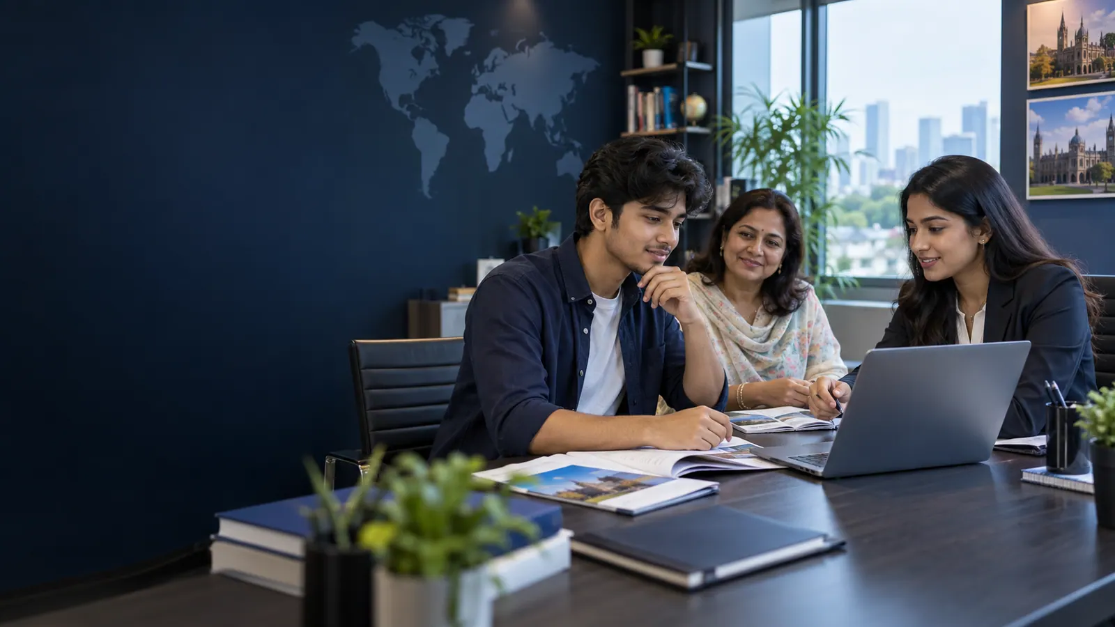Bangladeshi student and parent meeting an education adviser